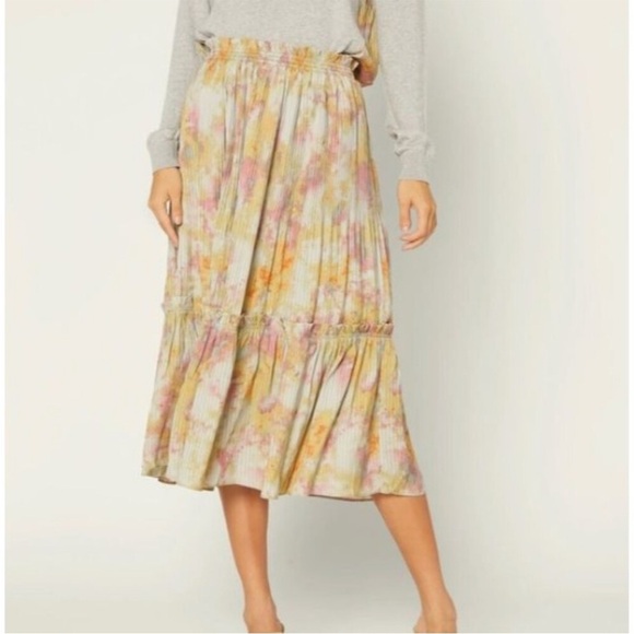 Anthropologie Dresses & Skirts - Anthropologie Current Air Midi Skirt Medium Watercolor Pleat Ruffle Boho